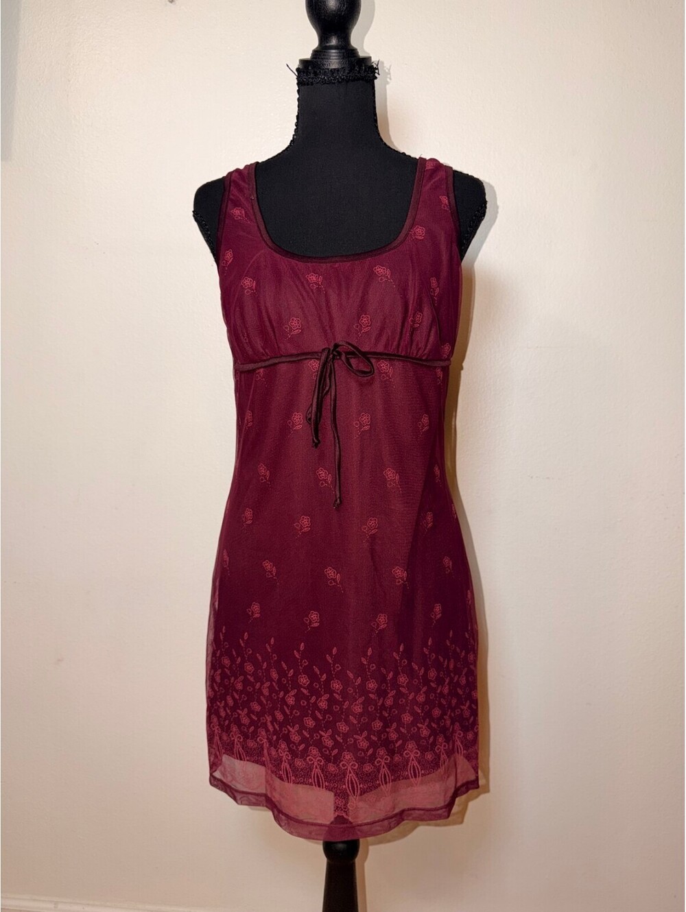 ChouChou Burgundy Floral Empire-Waist Dress L